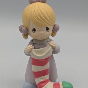 Precious Moments Girl Holding Stocking Figurine, 1995, Vintage